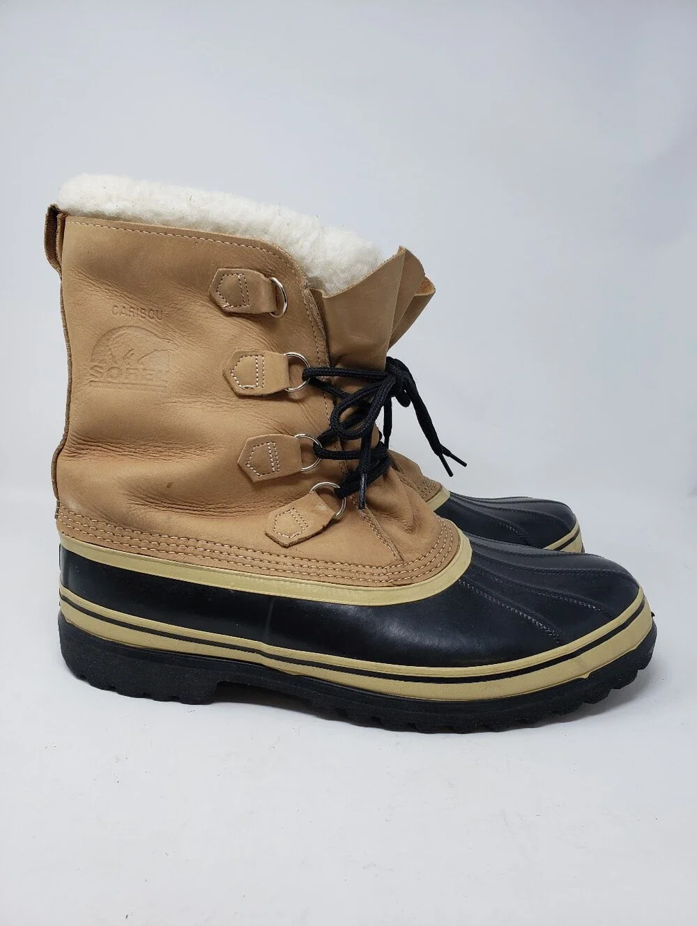 SOREL Caribou Waterproof Winter Snow Boots Buff Tan Black Size 14 Made In Canada